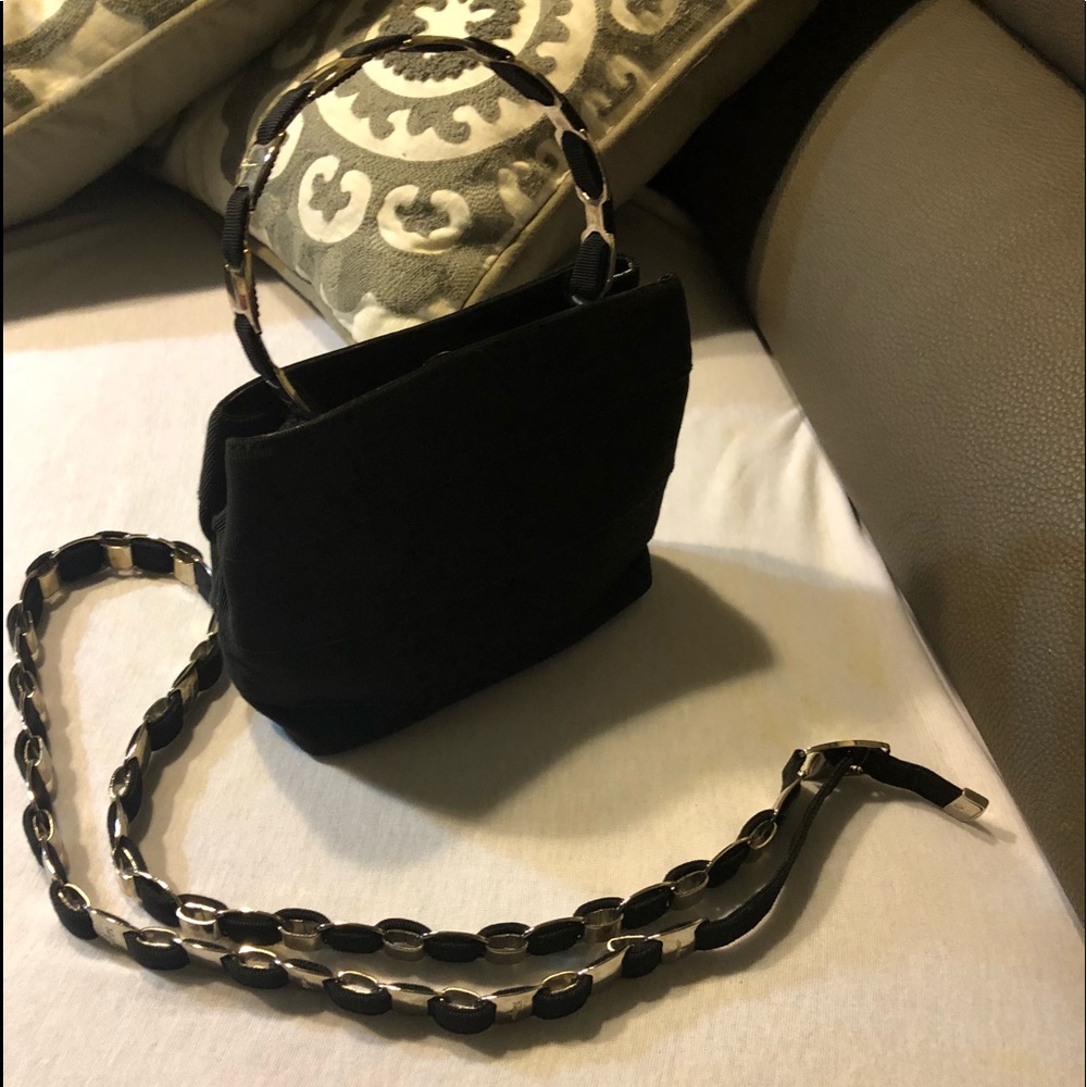 BlacK Ferragamo Bag w/ribbon & silver handles